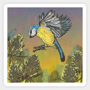 Blue Tit and Teasels Sticker